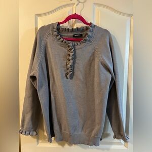 Light Gray Ruffled Sweater with Button Detail